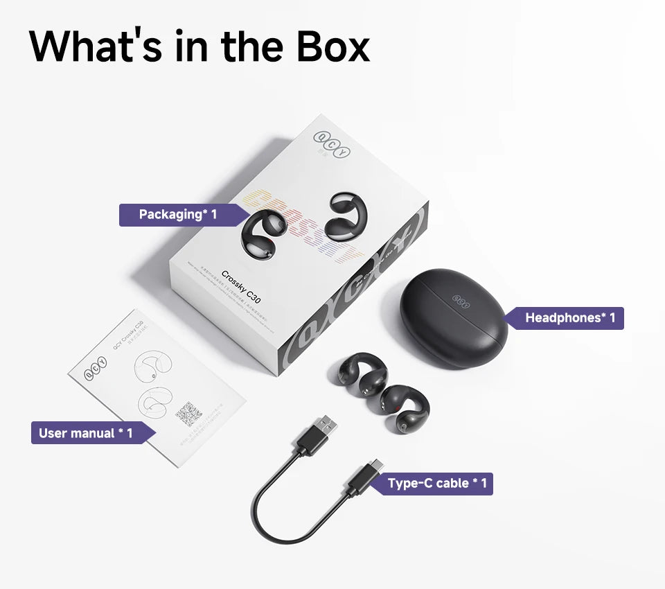 QCY Crossky C30 Open-Ear Earbuds – 10.8mm Dual Driver, Bluetooth 5.4, 25H Battery
